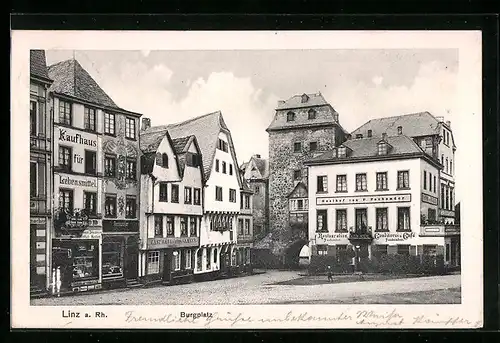 AK Linz a. Rh., Burgplatz mit Geschäften