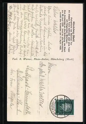 AK Müncheberg, Blick auf den Ort hinter dem Tor