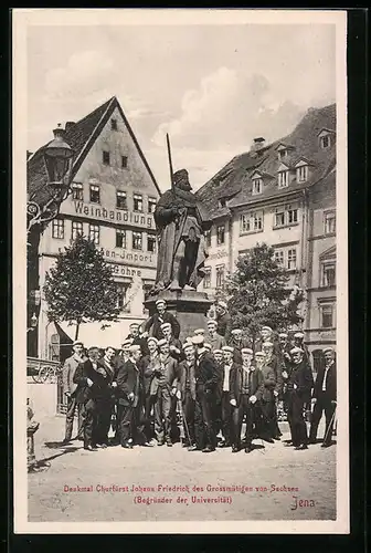 AK Jena, Denkmal Johann Friedrich des Grossmütigen mit Studentengruppe