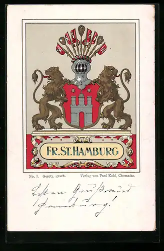 Künstler-AK Hamburg, Stadtwappen, Löwen