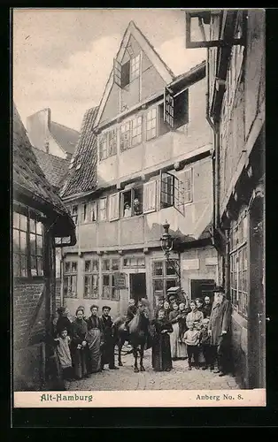 AK Alt-Hamburg, Anberg, Anwohner mit einem Pferd am Haus No. 8