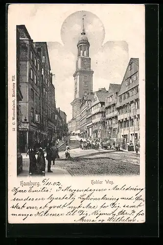 AK Hamburg-Neustadt, Hohler Weg mit Blick auf St. Michaeliskirche