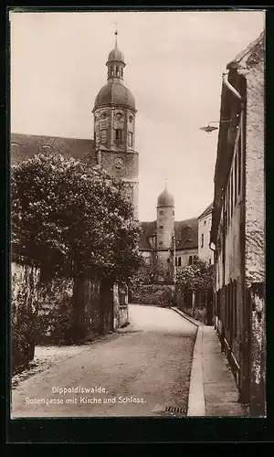 AK Dippoldiswalde, Rosengasse mit Kirche und Schloss