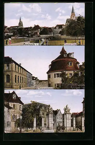 AK Ansbach i. B., Schlosstor, Eiserner Steg, Theresienstrasse