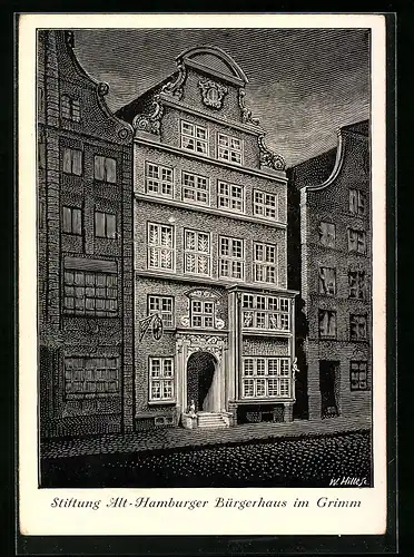 Künstler-AK Alt-Hamburg, Bürgerhaus im Grimm