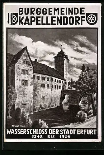 Künstler-AK Kapellendorf, Partie am Wasserschloss