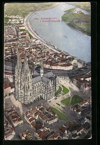 AK Köln, Dom mit Umgebung aus dem Zeppelin-Luftschiff gesehen