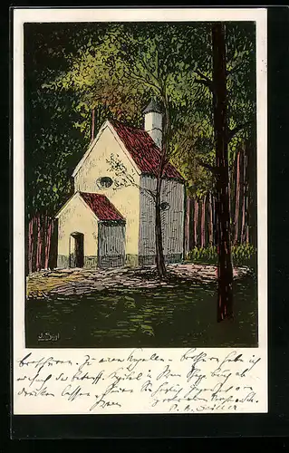 Künstler-AK Oberschönenfeld, Waldkapelle U. L. F. von Scheppach bei der Abtei