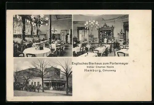 AK Hamburg-St. Pauli, Gasthaus Englisches Bierhaus zum Portermeyer mit Pferdewägen, Cirkusweg, Innenansichten