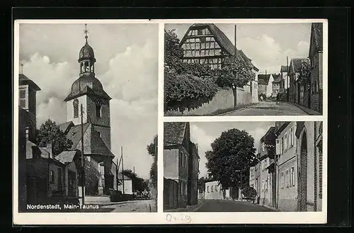 AK Nordenstadt /Main-Taunus, Kirche, Strassenpartien im Ort