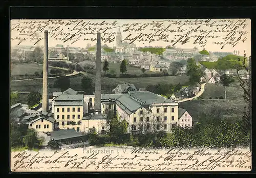 AK Falkenstein i. V., Ortsansicht mit Fabrik