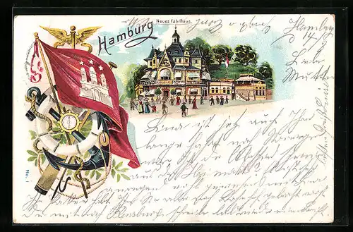 Lithographie Hamburg, Neues Fährhaus, Fahne