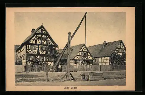 AK Eicha, Ortspartie mit Brunnen