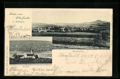 AK Oberflacht bei Seitingen, Totalansicht mit Bergblick, Kirche