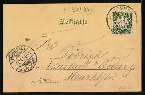 Mondschein-Lithographie Dillingen, Blick zum Tor in der Königsstrasse