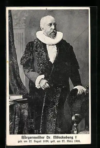 AK Hamburg, Bürgermeister Dr. Münckeberg im Amtshabit, Trauerkarte 1908