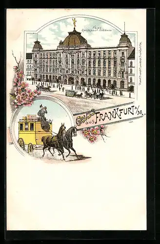 Lithographie Frankfurt a. Main, Neues Reichspost-Gebäude