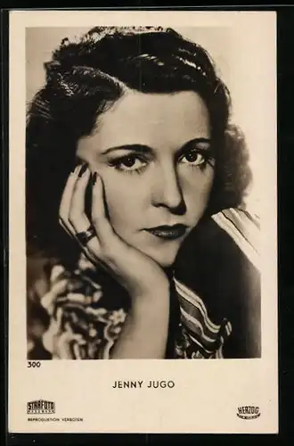 AK Schauspielerin Jenny Jugo den Kopf mit der Hand stützend