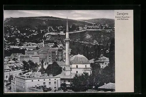 AK Sarajevo, Totale mit Kaiser Moschee und Rathaus
