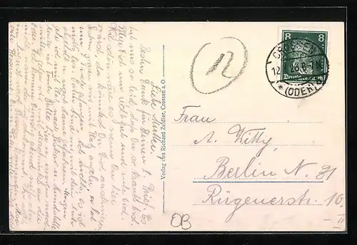 AK Crossen a. O., Ortspartie im Frühlingsschmuck