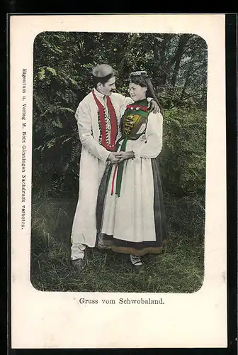 AK Gruss vom Schwobaland, Paar in schwäbischer Tracht