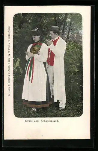 AK Gruss vom Schwobaland, Paar in schwäbischer Tracht