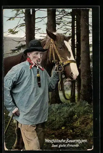 AK Westfälischer Bauer mit seinem Pferd