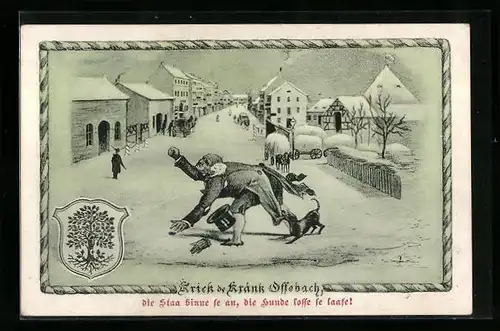 Künstler-AK Offenbach, Ortspartie im Winter, Kriech de Kränk