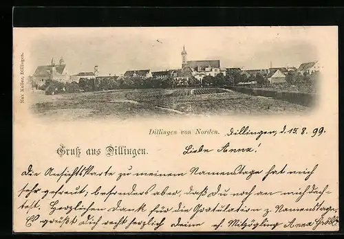 AK Dillingen, Gruss mit Ansicht von Norden