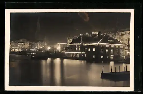 AK Konstanz / Bodensee, Hafen bei Nacht