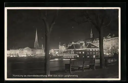 AK Hamburg-Neustadt, Blick vom Jungfernstieg bei Abendbeleuchtung