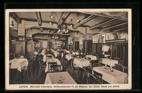 AK Leipzig, Restaurant Münchner Löwenbräu, Innenansicht, Katharinenstr. 7