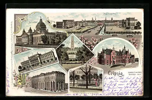 Lithographie Leipzig, Universität, Buchhändlerhaus, Augustusplatz