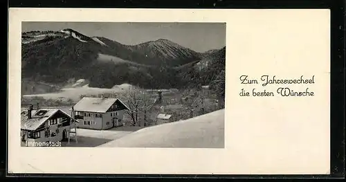AK Immenstadt, Teilansicht mit Gebirgswand im Winter