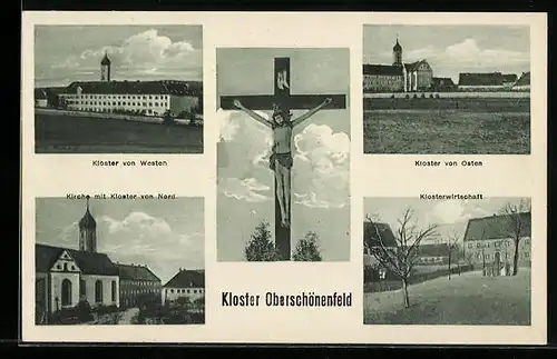 AK Oberschönenfeld, Kirche mit Kloster, Klosteransichten