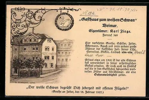 Künstler-AK Weimar, Gasthaus zum weissen Schwan