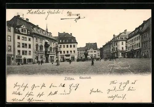 AK Zittau, Neustadt-Marktplatz mit Sächsischer Hof