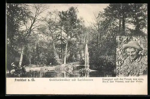 AK Frankfurt a. M., Goldfischweiher mit Lachhannes in der Taunusanlage