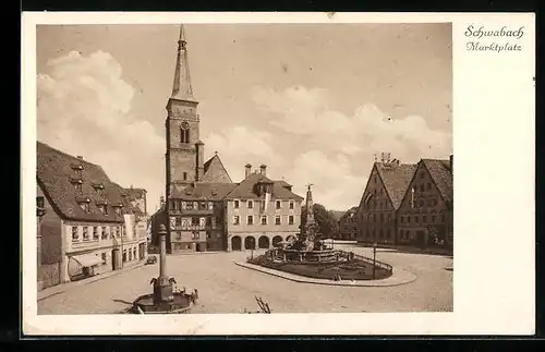 AK Schwabach, Marktplatz mit Denkmal