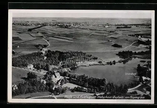 AK Weiherhaus-Buxheim /Memmingen, Flugzeugansicht auf den Bade- und Ausflugsort