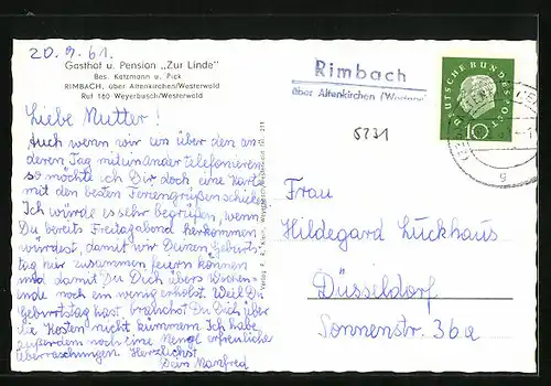 AK Rimbach /Westerwald, Gasthof und Pension Zur Linde