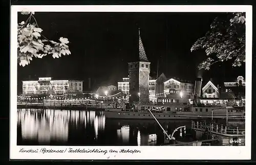 AK Lindau (Bodensee), Festbeleuchtung am Seehafen