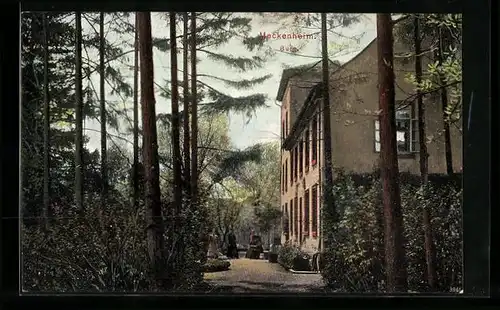 AK Meckenheim, Burg, Gebäudeansicht mit Bäumen und Gartenblick