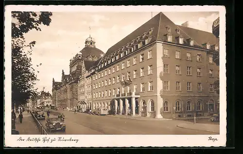 AK Nürnberg, Strassenpartie mit Blick zum Hotel Deutscher Hof