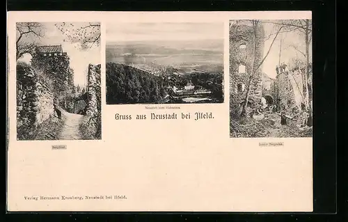 AK Neustadt b. Ilfeld, Burgfried, innere Burgruine, Neustadt vom Hohnstein