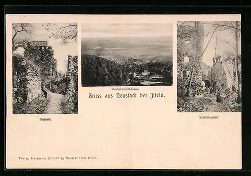 AK Neustadt b. Ilfeld, Burgfried, innere Burgruine, Neustadt vom Hohnstein