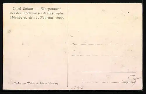 AK Nürnberg, Insel Schütt, Wespennest, Hochwasser 5. Feb. 1909