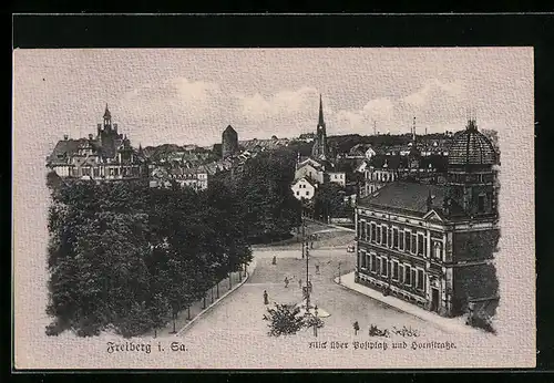 AK Freiberg i. Sa., Blick über Postplatz und Hornstrasse
