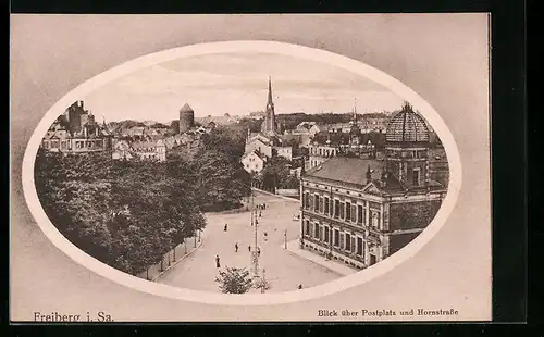 AK Freiberg i. Sa., Blick über Postplatz und Hornstrasse