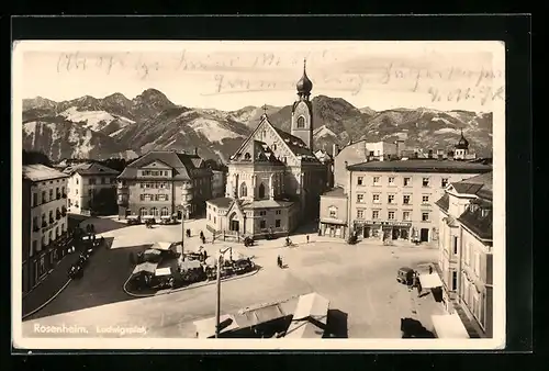 AK Rosenheim, Ludwigsplatz mit Kirche